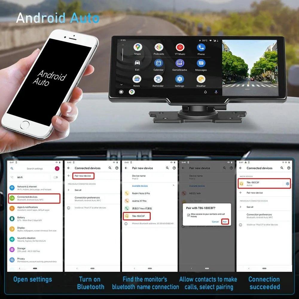 10.26 Inch Wireless Carplay Display For Android Auto