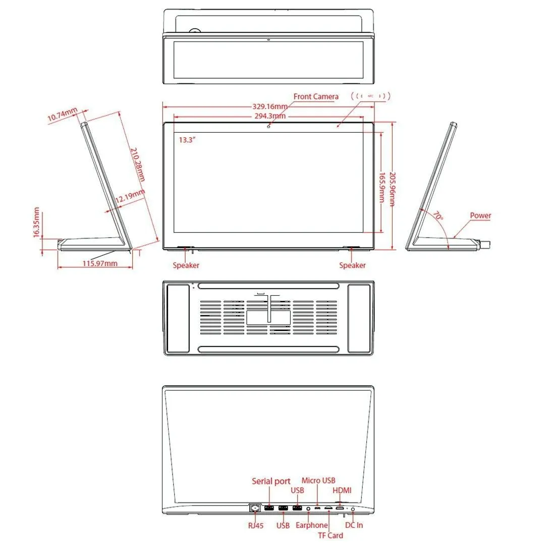 15.6 Inch Touchscreen Android Tablet with Holder 2gb 16gb