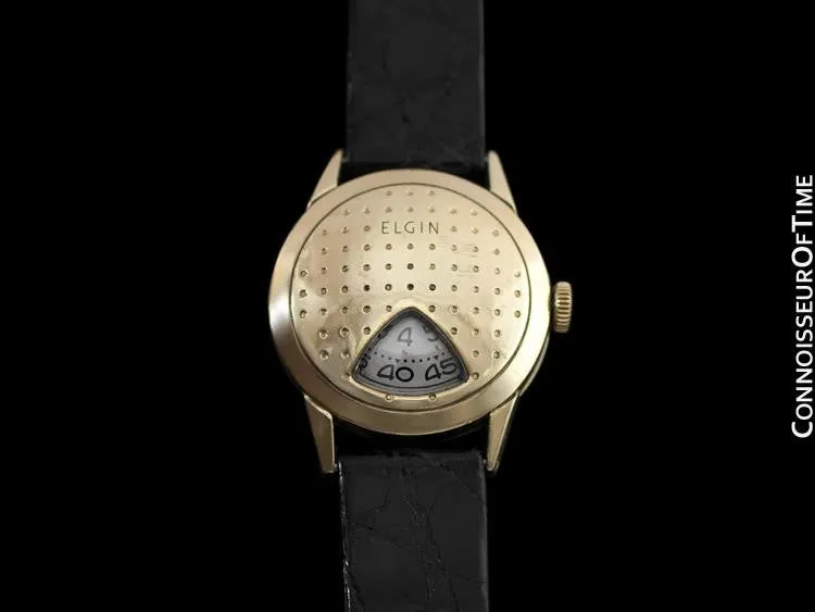 1950's Elgin Direct Read "Golf Ball " Mens Midsize Digital Jump Hour Watch - 10K Gold Filled & Stainless Steel