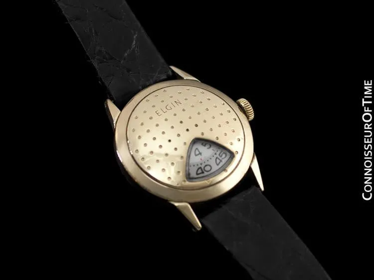 1950's Elgin Direct Read "Golf Ball " Mens Midsize Digital Jump Hour Watch - 10K Gold Filled & Stainless Steel