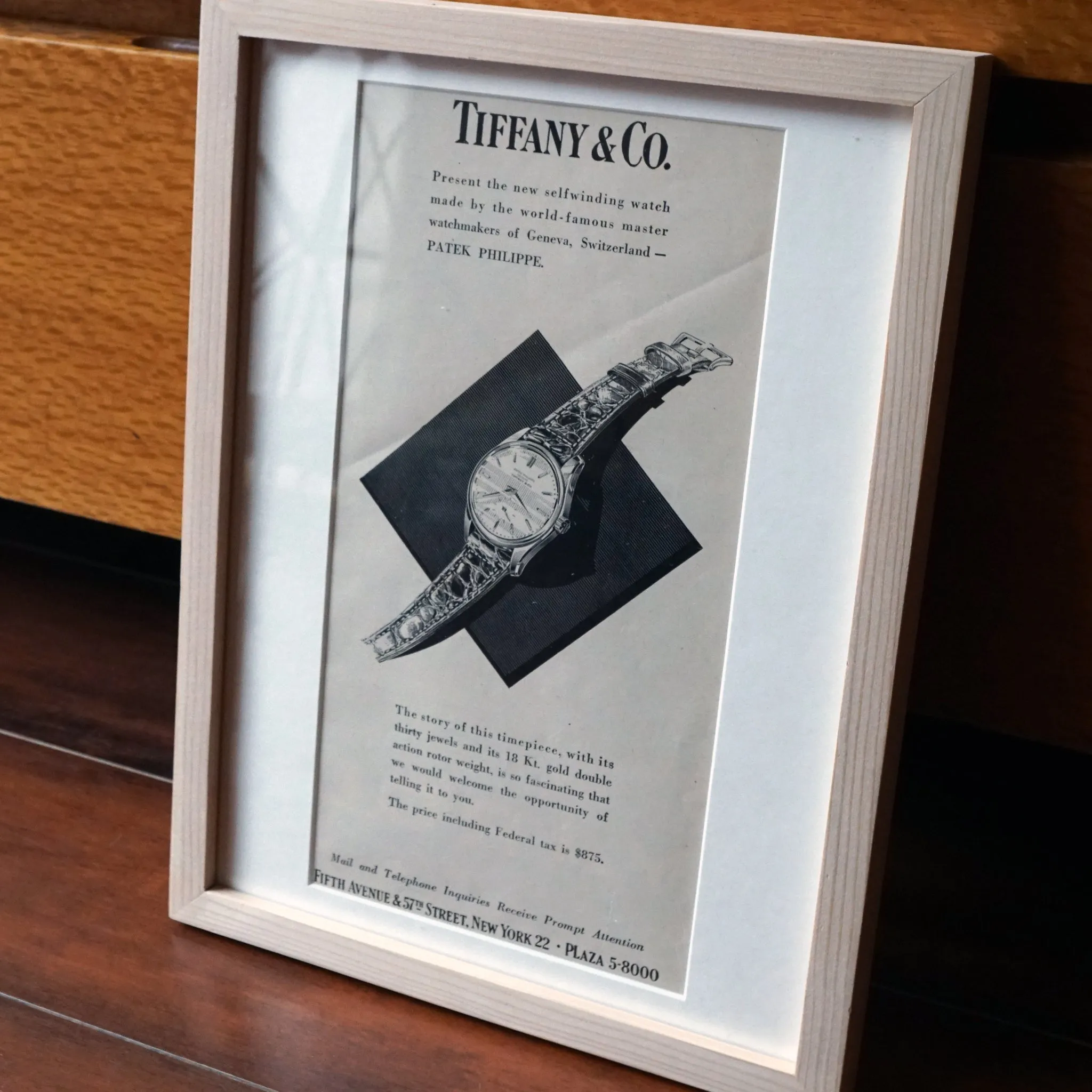 1950s PATEK PHILIPPE TIFFANY REF.2526 VINTAGE AD PRINT WOOD FRAME
