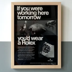 1960s ROLEX SUBMARINER 5513 GILT AGE VINTAGE AD PRINT WOOD FRAME