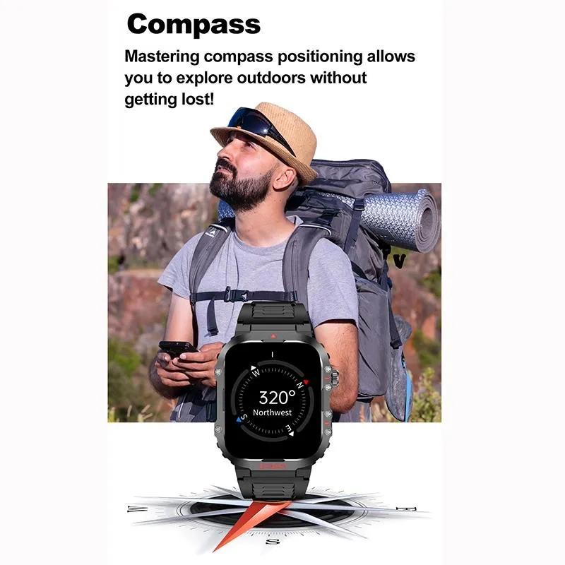 2.01 Inch Screen Silicone Strap 10M Waterproof Smart Watch Support Flashlight / Bluetooth Call / Hrv Black