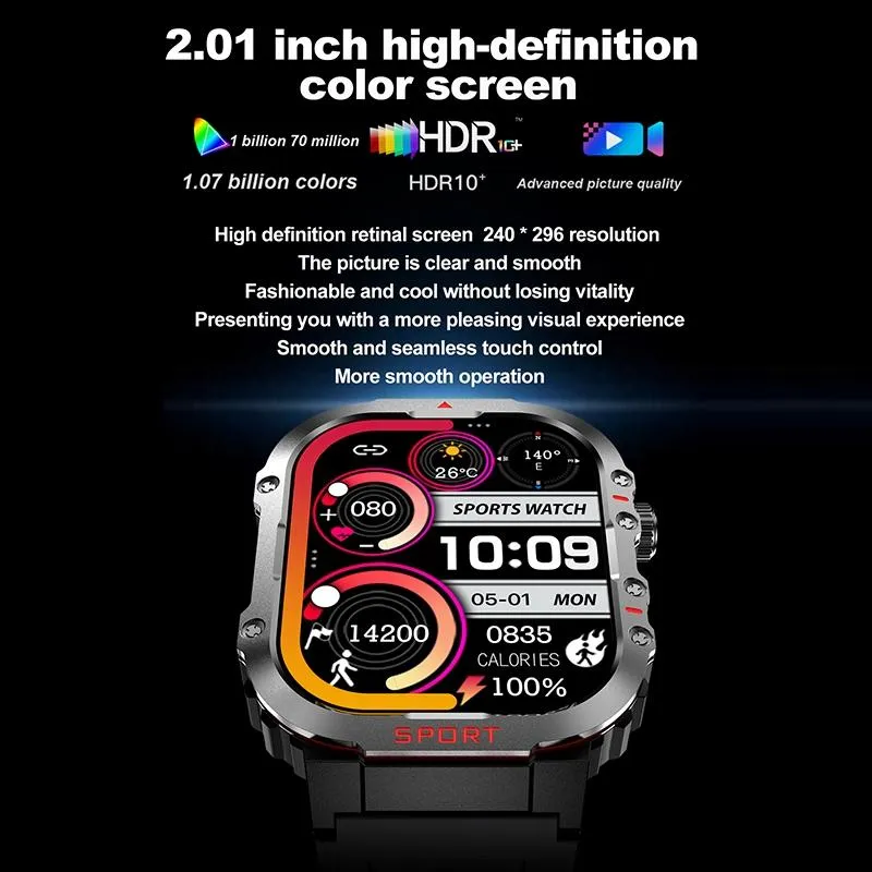 2.01 Inch Screen Silicone Strap 10M Waterproof Smart Watch Support Flashlight / Bluetooth Call / Hrv Black