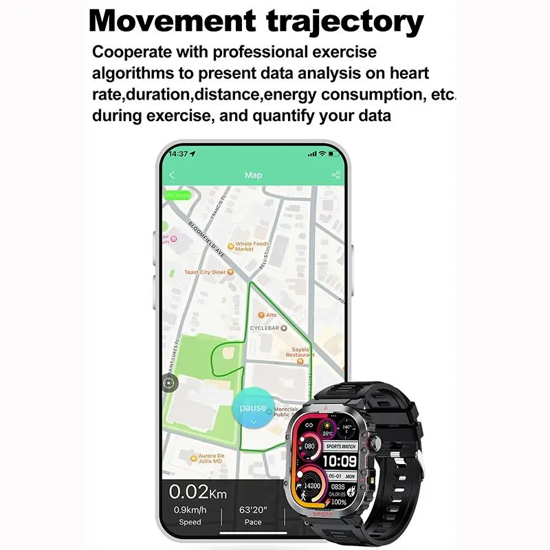 2.01 Inch Screen Silicone Strap 10M Waterproof Smart Watch Support Flashlight / Bluetooth Call / Hrv Black