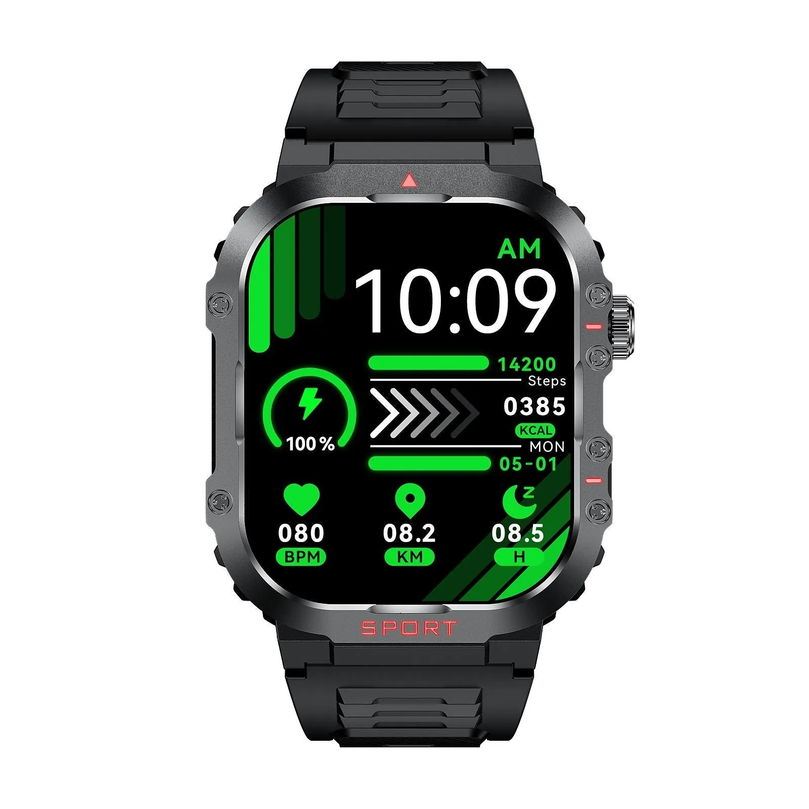 2.01 Inch Screen Silicone Strap 10M Waterproof Smart Watch Support Flashlight / Bluetooth Call / Hrv Black