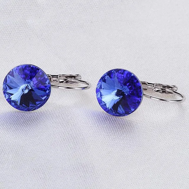 2016 Fashion Jewelry Gold-color Earring For Women Austrian Crystal Purple Drop Earrings Stone Pendientes Mujer Moda Earing E0001