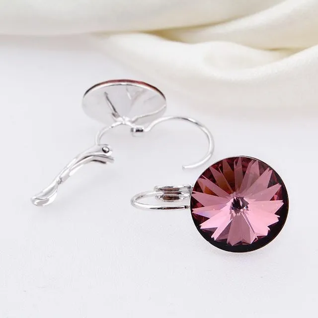 2016 Fashion Jewelry Gold-color Earring For Women Austrian Crystal Purple Drop Earrings Stone Pendientes Mujer Moda Earing E0001