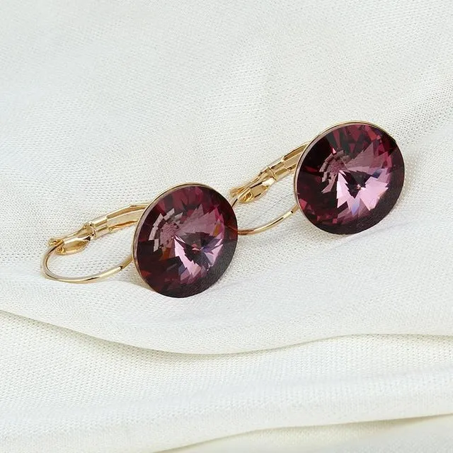 2016 Fashion Jewelry Gold-color Earring For Women Austrian Crystal Purple Drop Earrings Stone Pendientes Mujer Moda Earing E0001