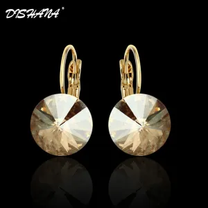 2016 Fashion Jewelry Gold-color Earring For Women Austrian Crystal Purple Drop Earrings Stone Pendientes Mujer Moda Earing E0001