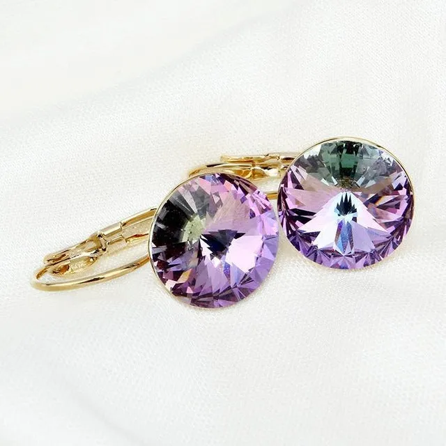 2016 Fashion Jewelry Gold-color Earring For Women Austrian Crystal Purple Drop Earrings Stone Pendientes Mujer Moda Earing E0001