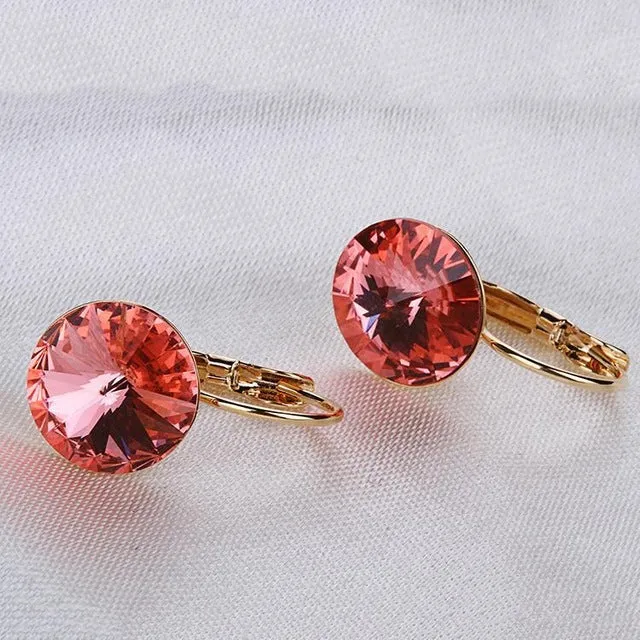 2016 Fashion Jewelry Gold-color Earring For Women Austrian Crystal Purple Drop Earrings Stone Pendientes Mujer Moda Earing E0001