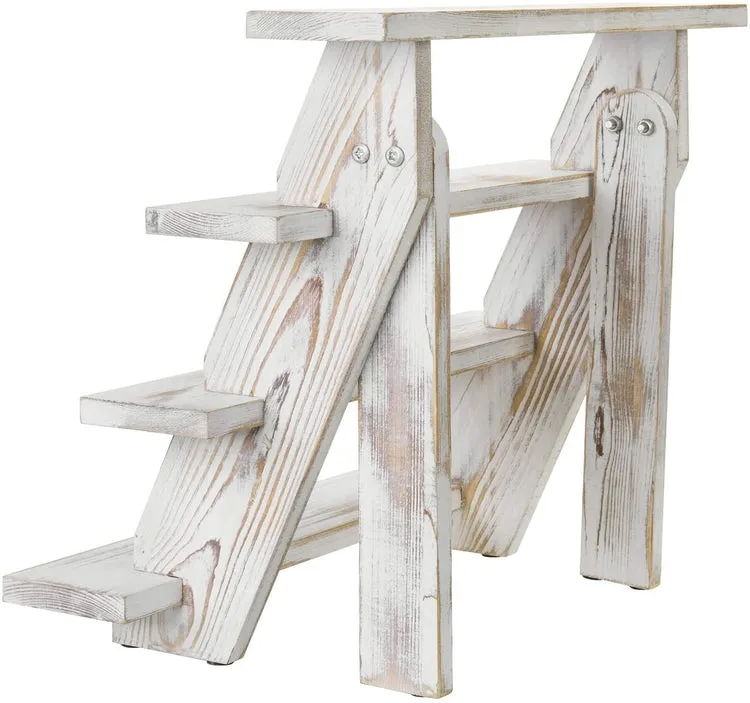 4 Tier Cascading Whitewashed Wood Retail Stair Shelf Display Riser or Cupcake Dessert Stand
