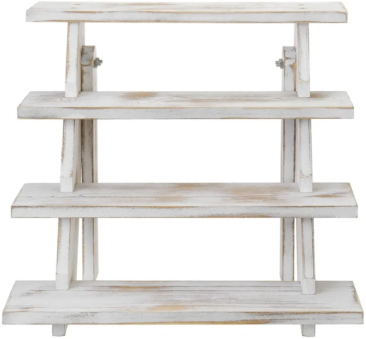 4 Tier Cascading Whitewashed Wood Retail Stair Shelf Display Riser or Cupcake Dessert Stand