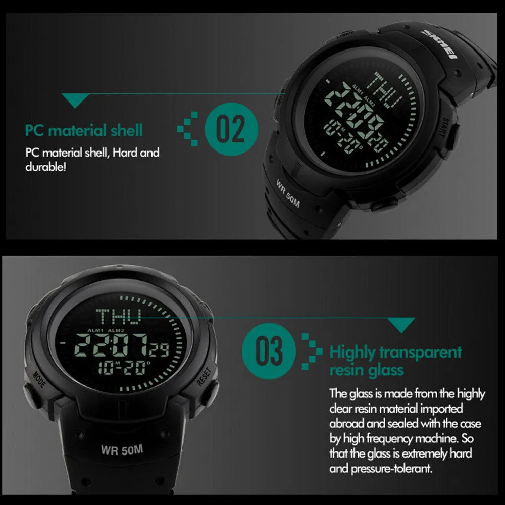 50m Waterproof Multi-function Outdoor Men's Sports Watch with New Concept Compass