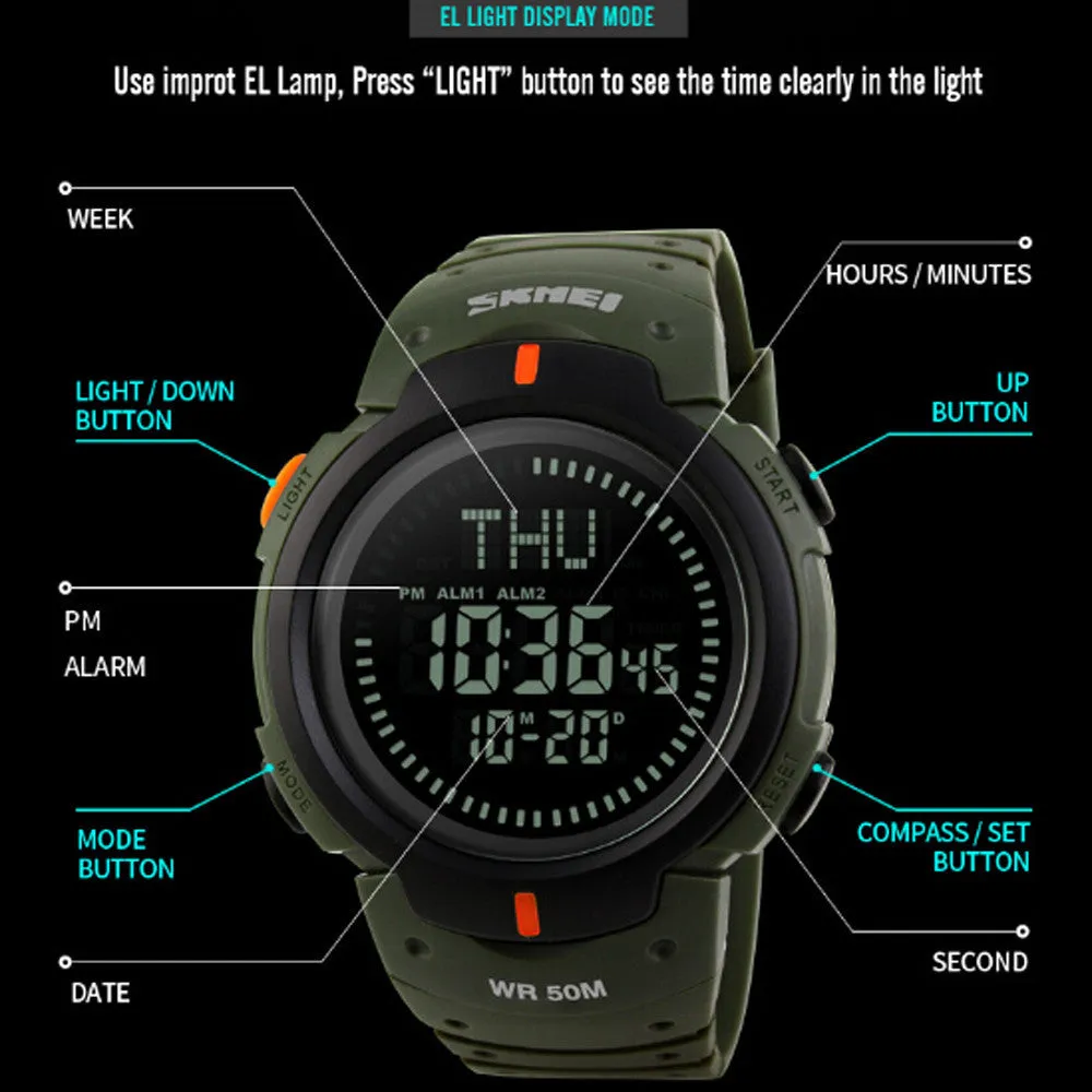 50m Waterproof Multi-function Outdoor Men's Sports Watch with New Concept Compass