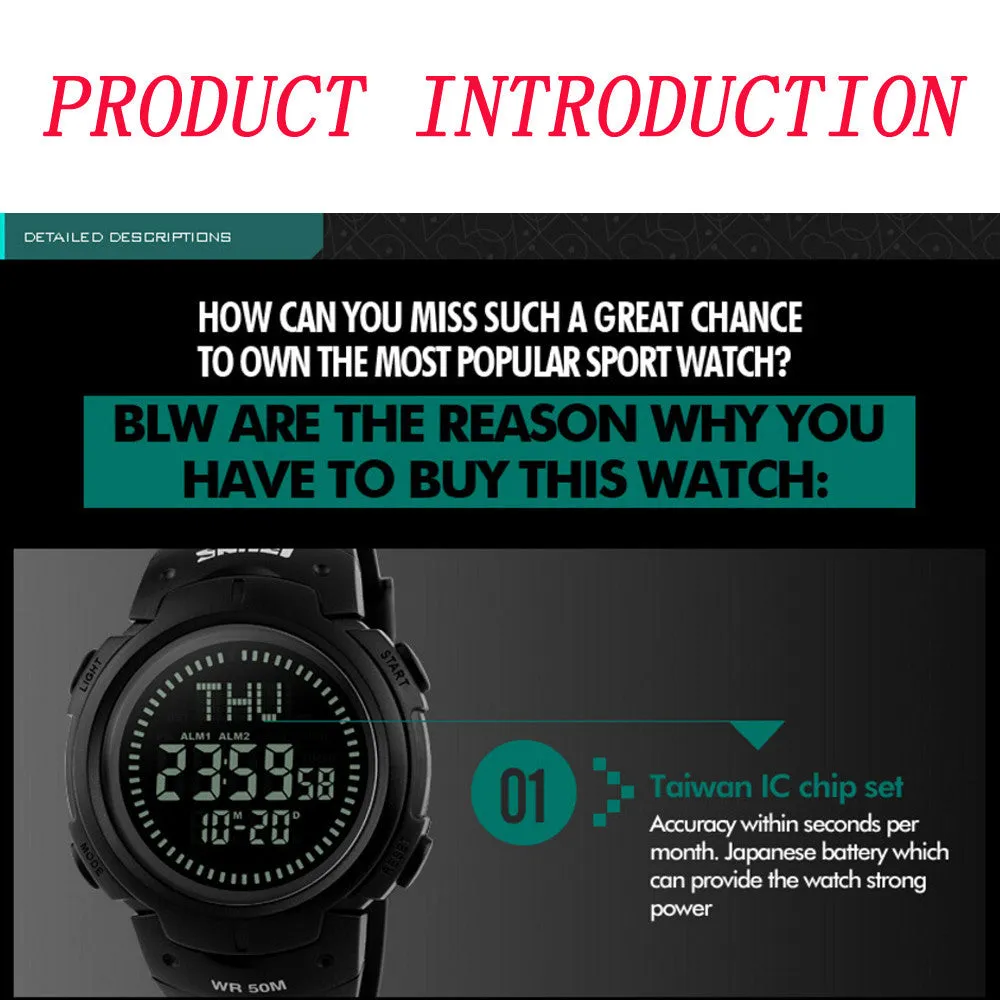50m Waterproof Multi-function Outdoor Men's Sports Watch with New Concept Compass