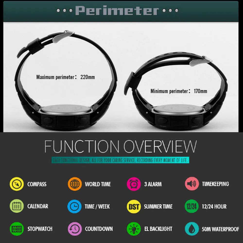 50m Waterproof Multi-function Outdoor Men's Sports Watch with New Concept Compass