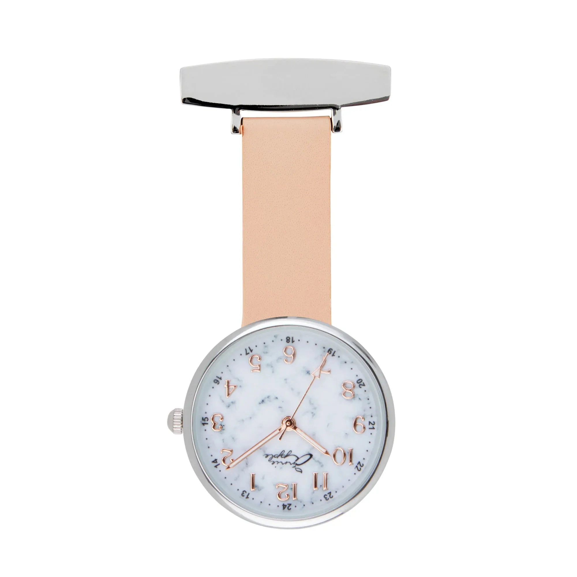 Annie Apple Nurses Fob Watch - Venus - Silver Mesh - Blush Leather - 35mm