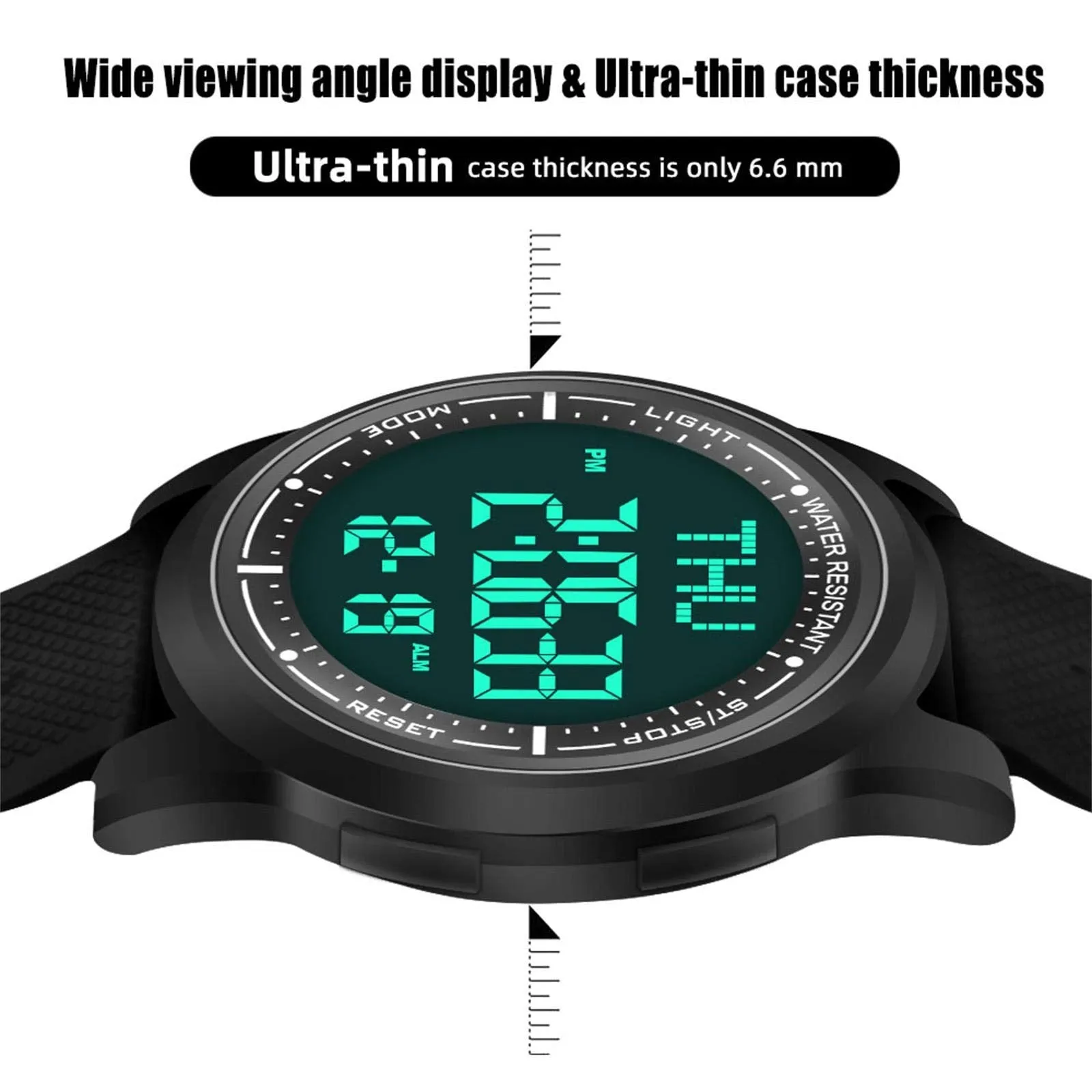 Beeasy Digital Watch Waterproof with Stopwatch Alarm Countdown Dual Time, Ultra-Thin Super Wide-Angle Display Digital Wrist Watches for Men Women