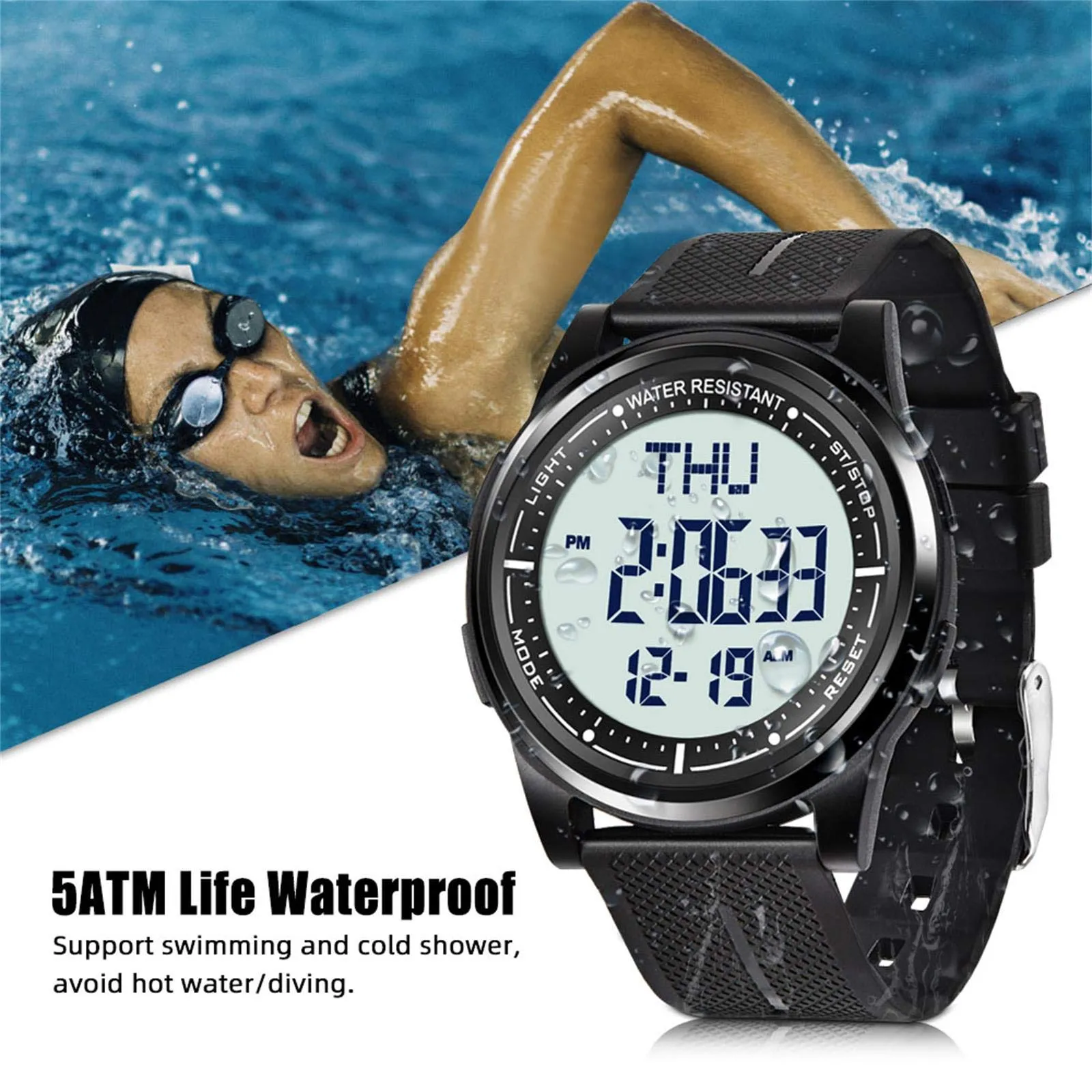 Beeasy Digital Watch Waterproof with Stopwatch Alarm Countdown Dual Time, Ultra-Thin Super Wide-Angle Display Digital Wrist Watches for Men Women