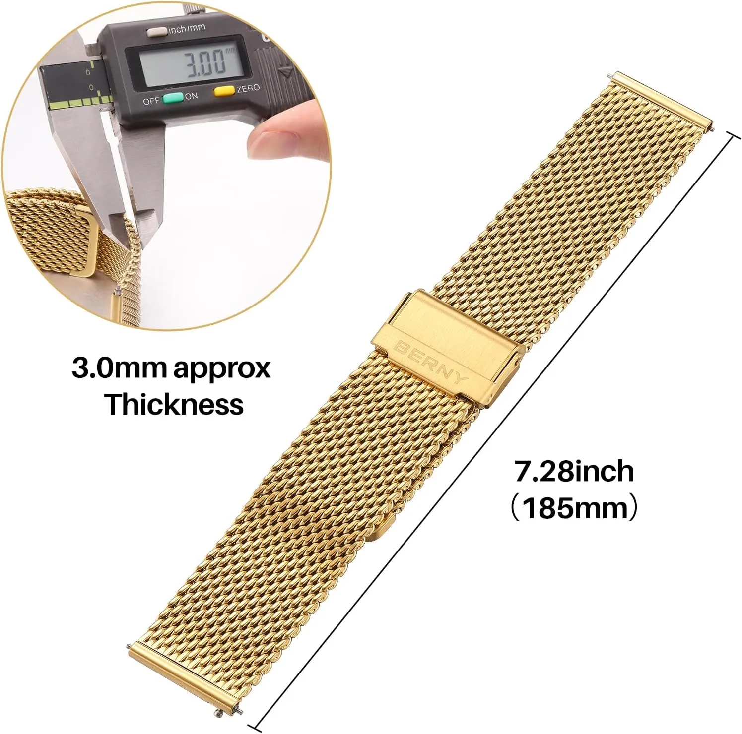 BERNY Stainless Steel Mesh Watch Band for Men Women, Quick Release Adjustable Milanese Watch Straps, Solid Metal Watch Bracelet with Double Safety Clasp Gold Blue