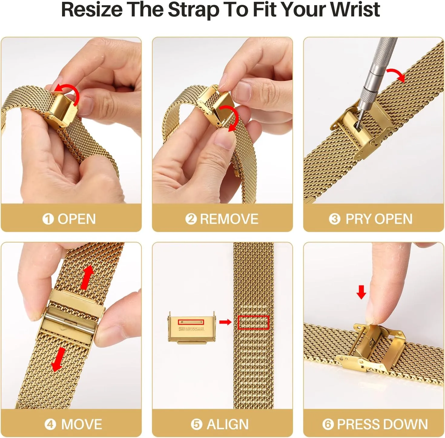 BERNY Stainless Steel Mesh Watch Band for Men Women, Quick Release Adjustable Milanese Watch Straps, Solid Metal Watch Bracelet with Double Safety Clasp Gold Blue
