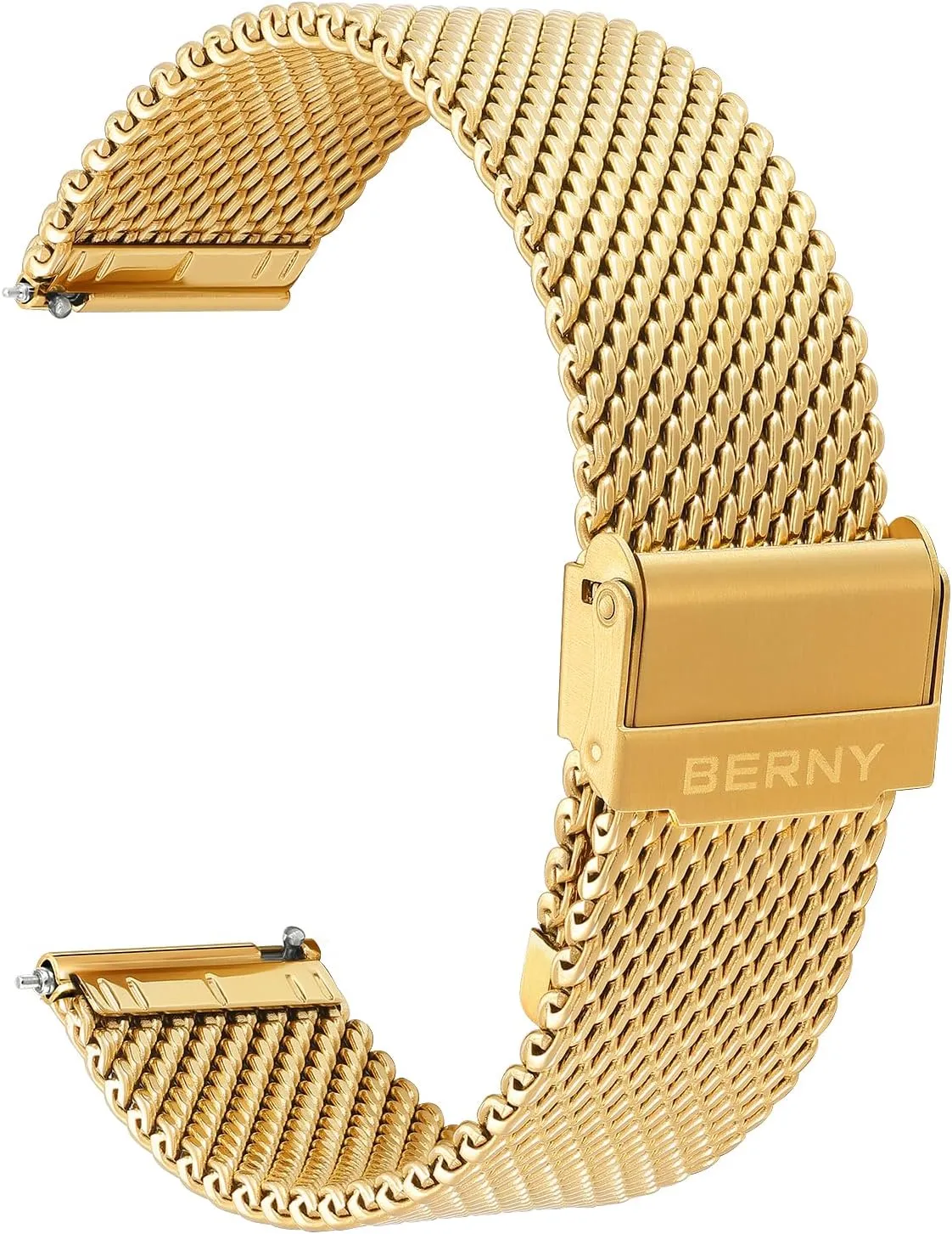 BERNY Stainless Steel Mesh Watch Band for Men Women, Quick Release Adjustable Milanese Watch Straps, Solid Metal Watch Bracelet with Double Safety Clasp Gold Blue