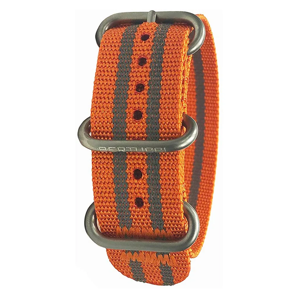Bertucci Mens Safety Orange Reflective Stripes Nylon Strap Matte Stainless Steel Buckle Watch Band - B-256