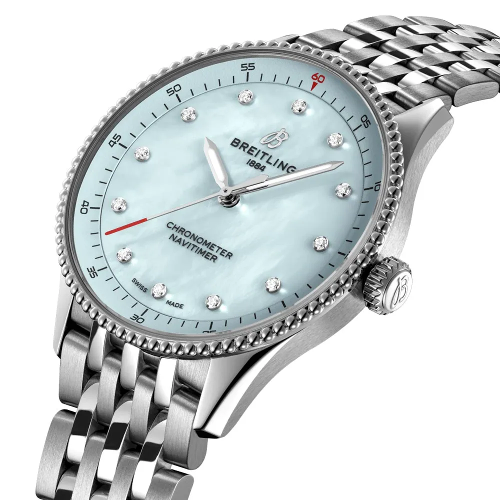Breitling Navitimer 32mm Blue MOP Dial Quartz Ladies Watch A77320171C1A1