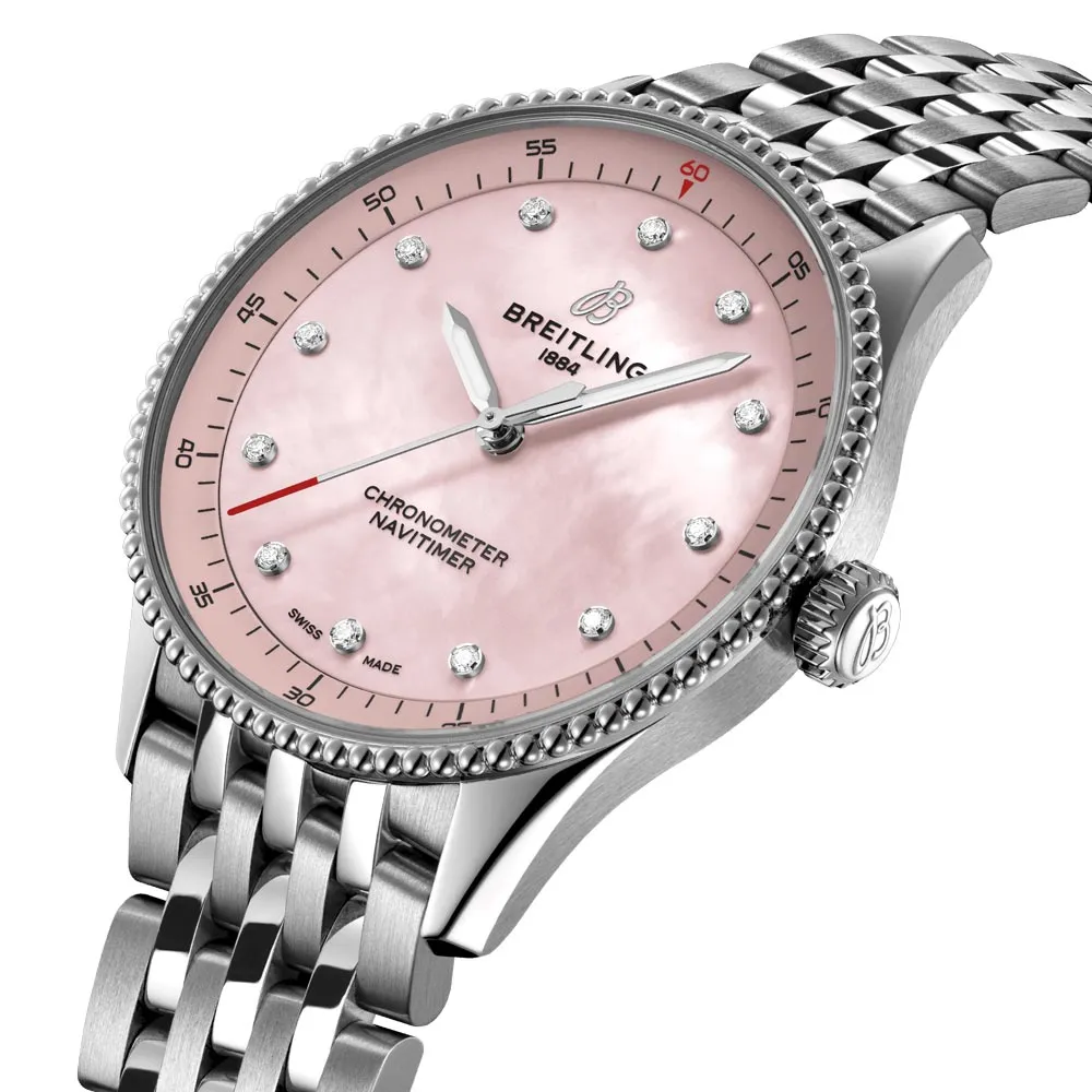 Breitling Navitimer 32mm Pink MOP Dial Quartz Ladies Watch A77320D91K1A1