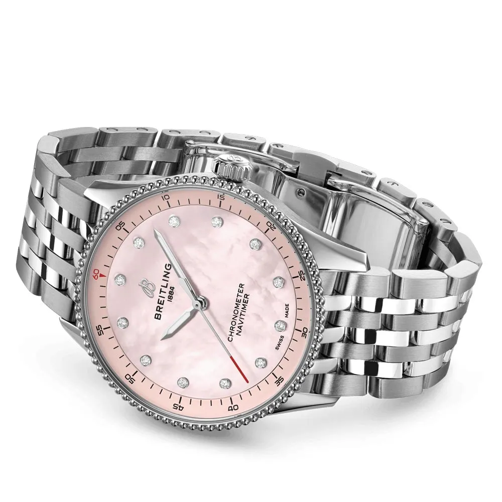 Breitling Navitimer 32mm Pink MOP Dial Quartz Ladies Watch A77320D91K1A1