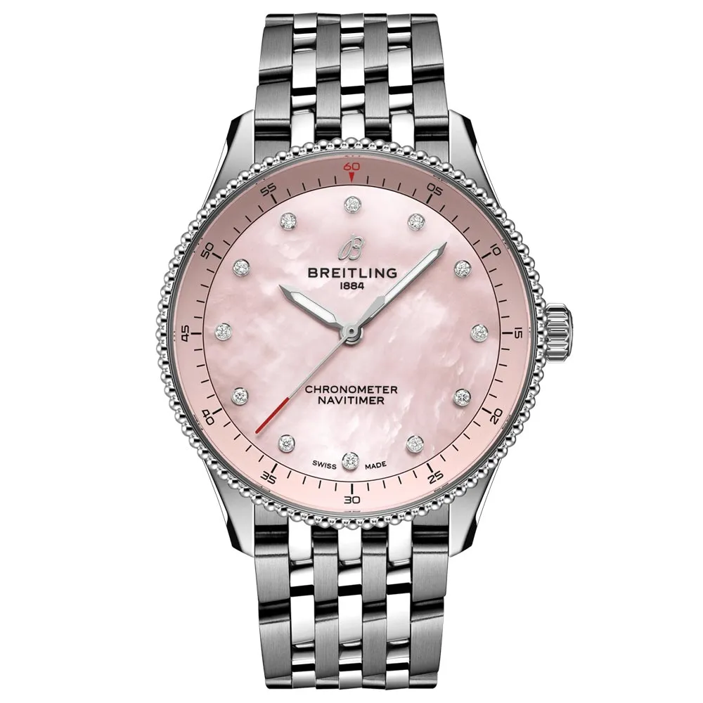 Breitling Navitimer 32mm Pink MOP Dial Quartz Ladies Watch A77320D91K1A1