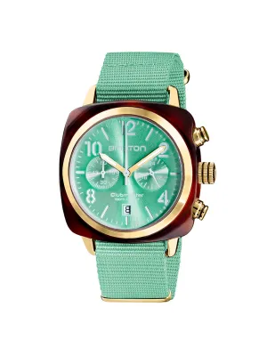 Briston Clubmaster Classic Acetate Chronograph Green Water Sunray Dial Yellow Gold 42mm