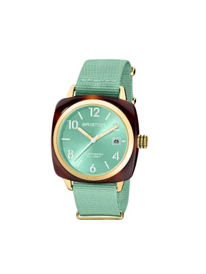 Briston Clubmaster Classic Acetate HMS Gold Aqua Green Sunray Dial 40mm