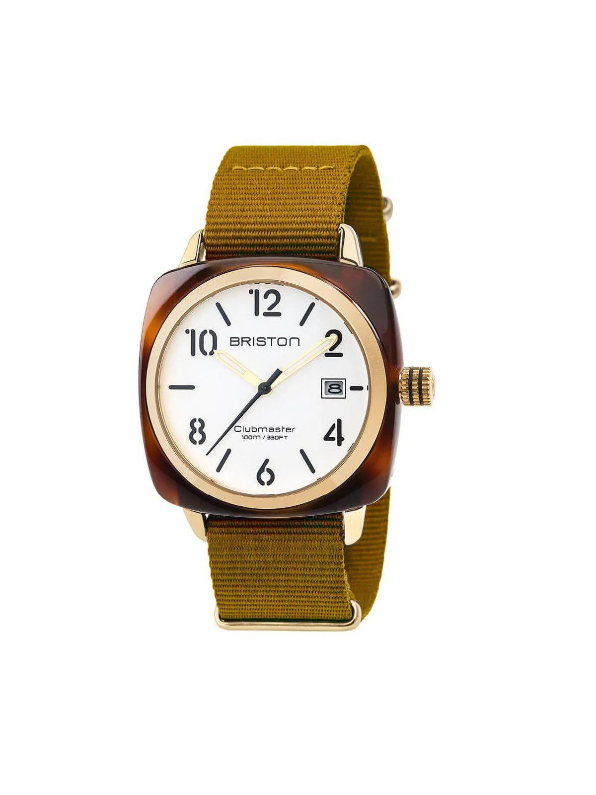Briston Clubmaster Classic Acetate HMS Gold White Dial Mustard 40mm
