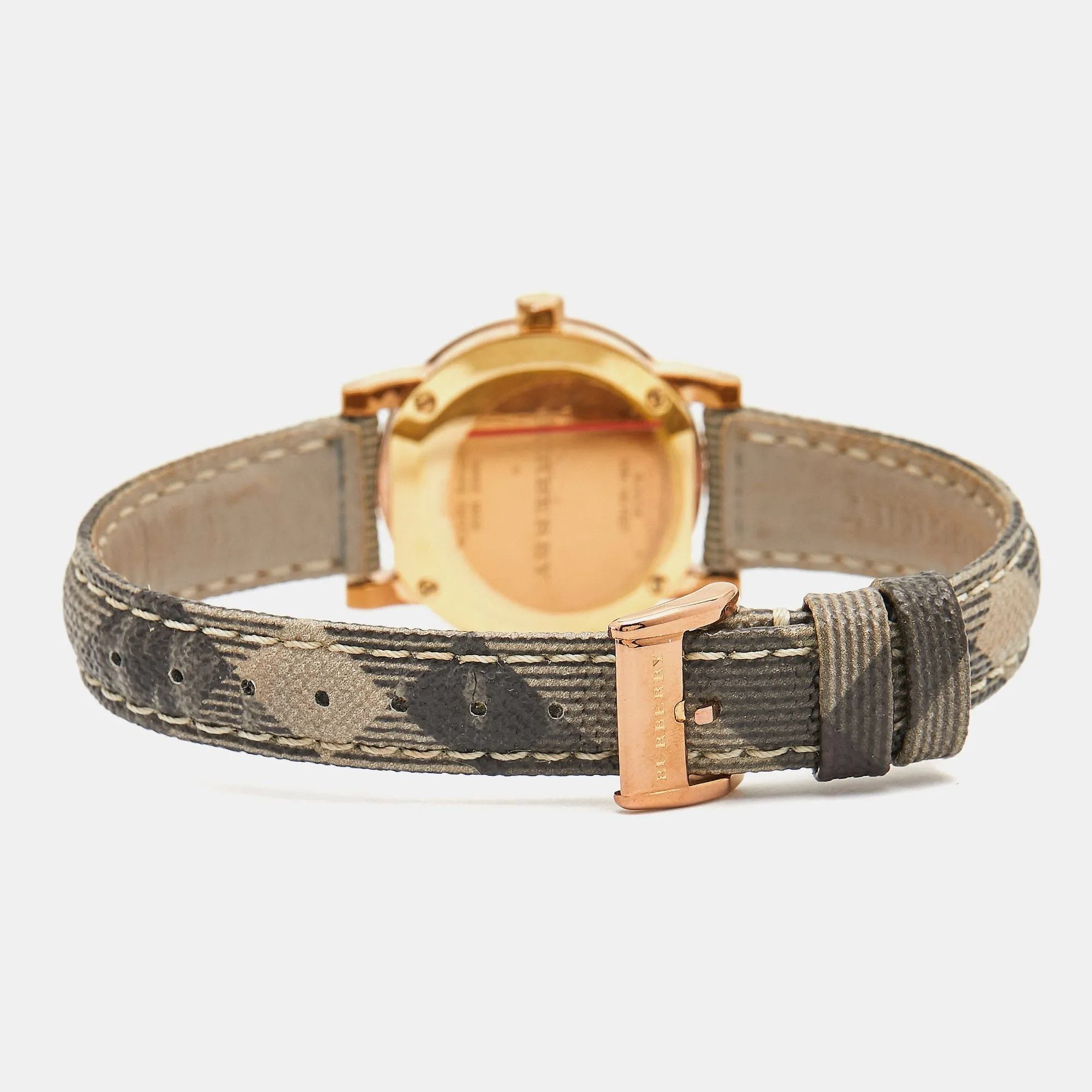 BURBERRY Rose Gold PVD Coated Stainless Steel Canvas Leather The City BU9236 Women's Wristwatch 26 mm