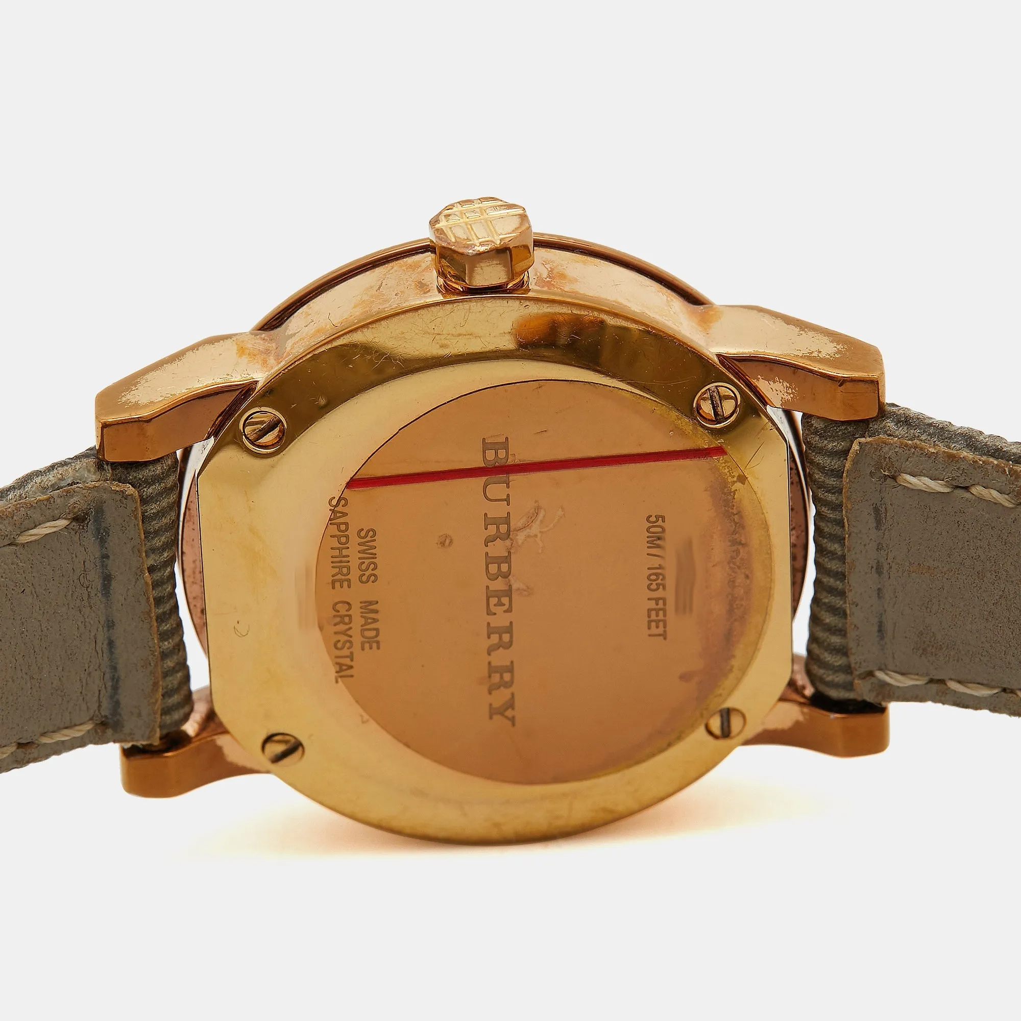 BURBERRY Rose Gold PVD Coated Stainless Steel Canvas Leather The City BU9236 Women's Wristwatch 26 mm