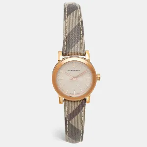 BURBERRY Rose Gold PVD Coated Stainless Steel Canvas Leather The City BU9236 Women's Wristwatch 26 mm