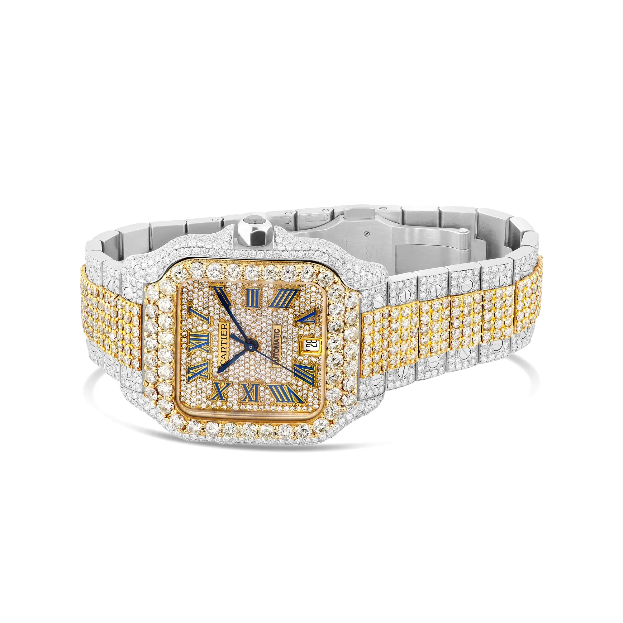 Cartier Santos Fully Iced Out 40 mm, Two Tone 25 Carats