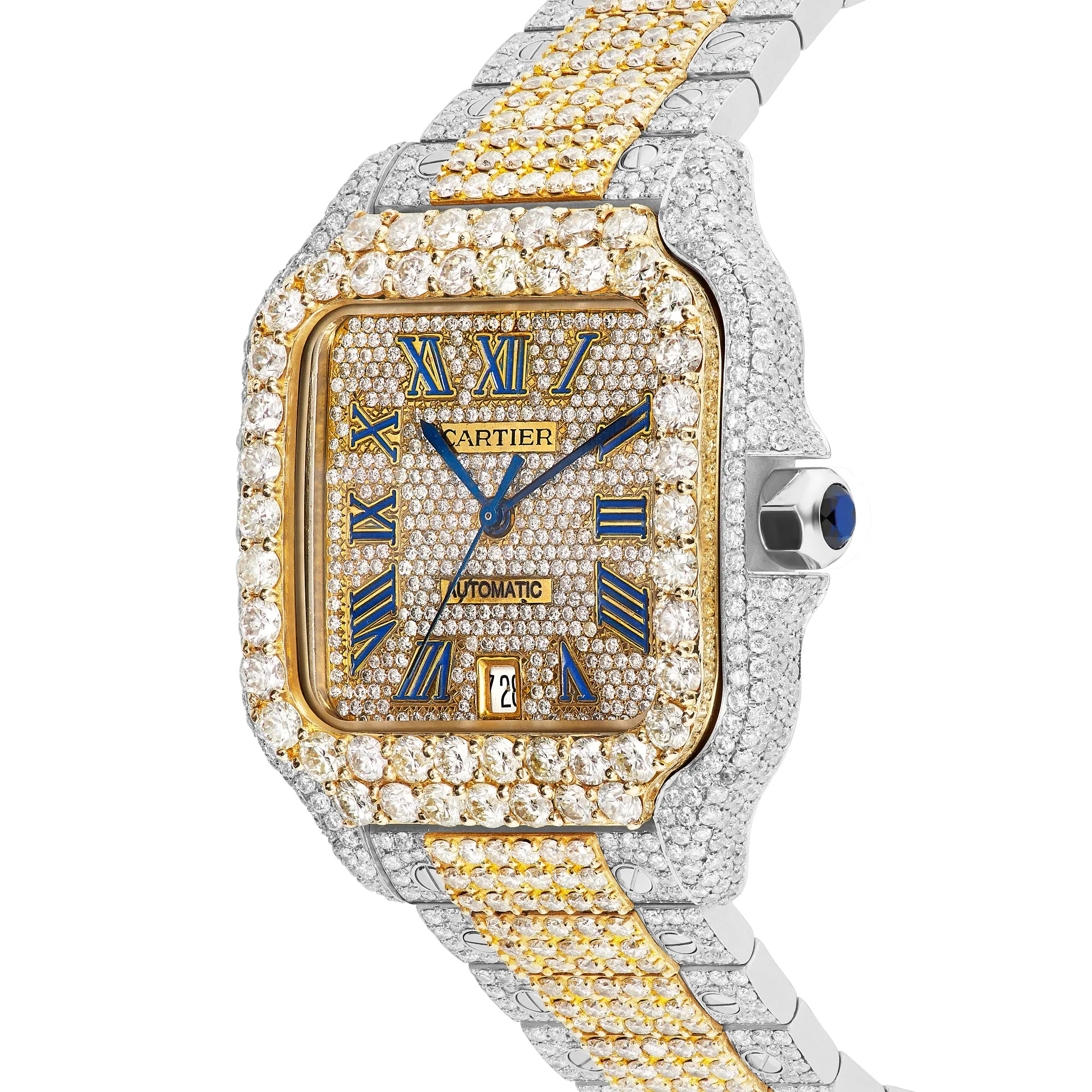 Cartier Santos Fully Iced Out 40 mm, Two Tone 25 Carats