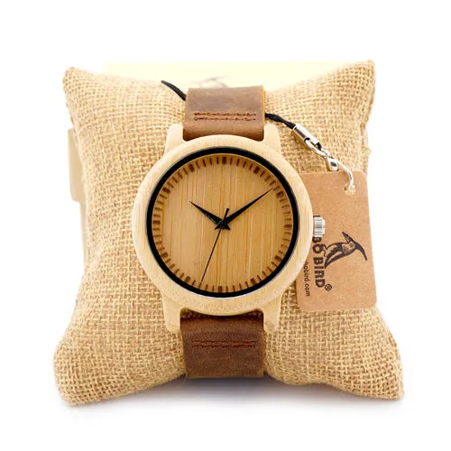 Casual Quartz Watches with Natural Bamboo Watch Face for Lovers
