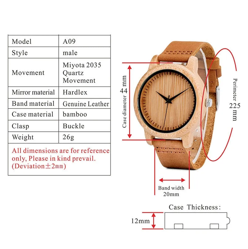 Casual Quartz Watches with Natural Bamboo Watch Face for Lovers