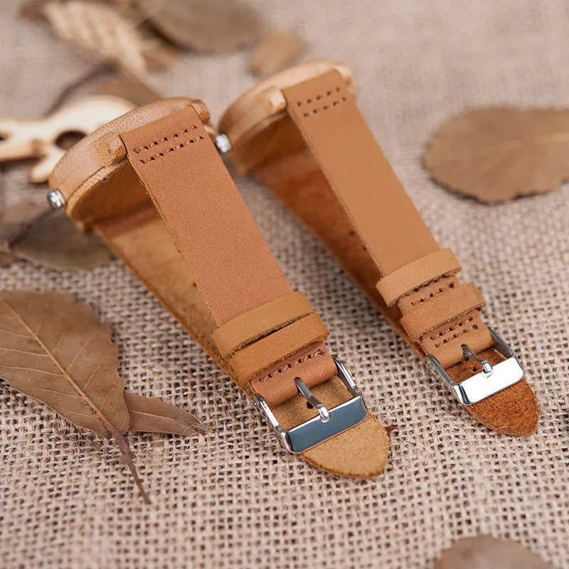 Casual Quartz Watches with Natural Bamboo Watch Face for Lovers