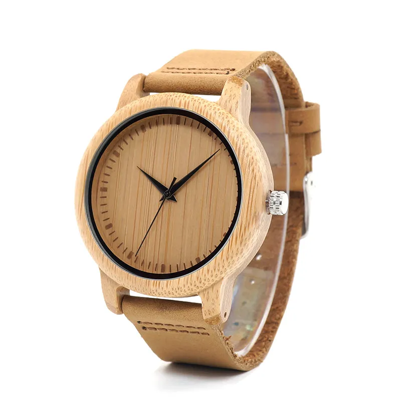 Casual Quartz Watches with Natural Bamboo Watch Face for Lovers