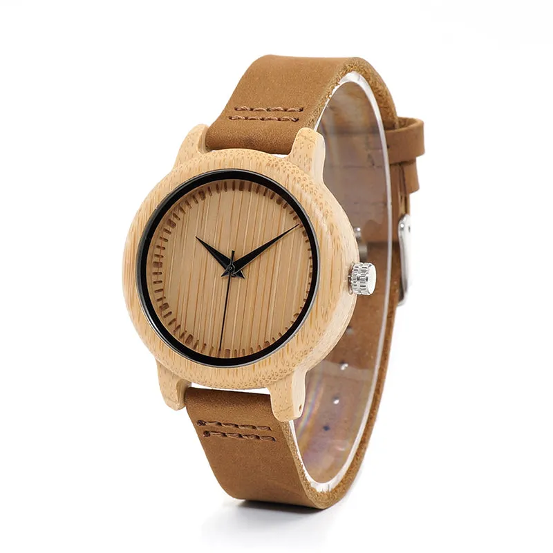 Casual Quartz Watches with Natural Bamboo Watch Face for Lovers