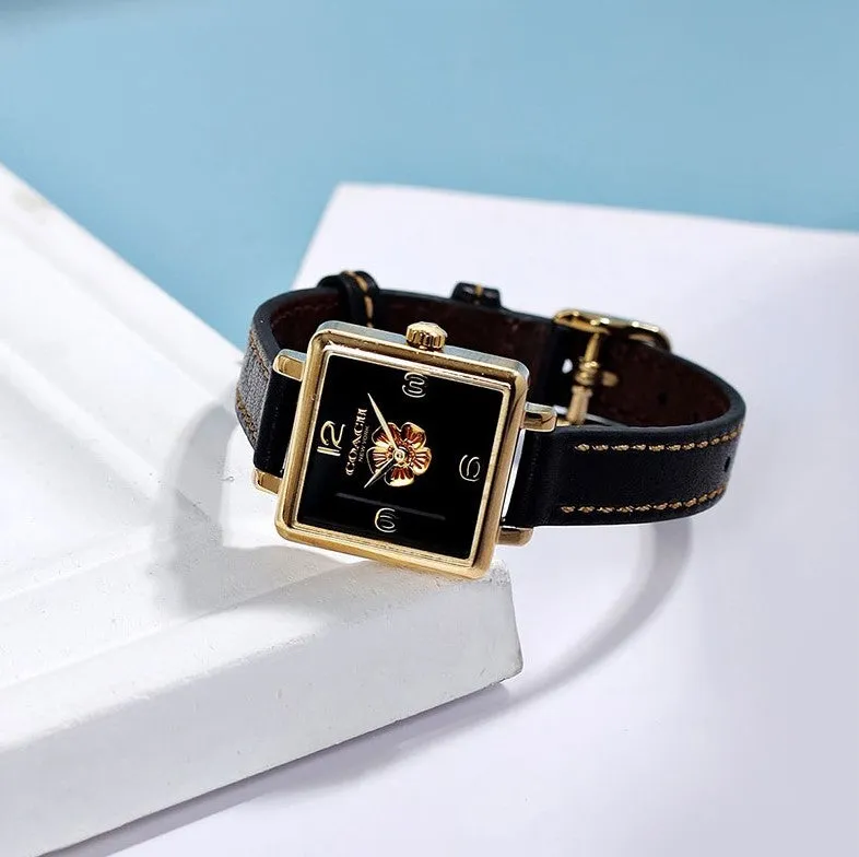 Coach Black Leather Square Women's Watch 14503695