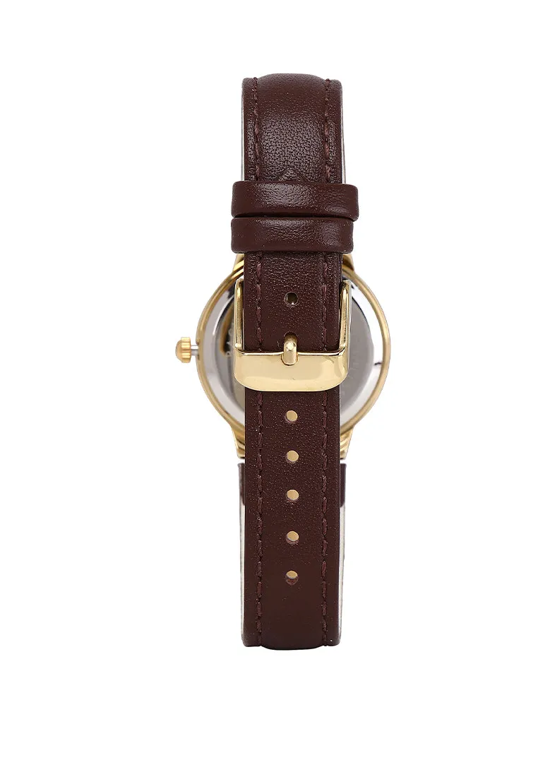 Fae Gold Leather Analog Watches with Necklace Set (Brown)