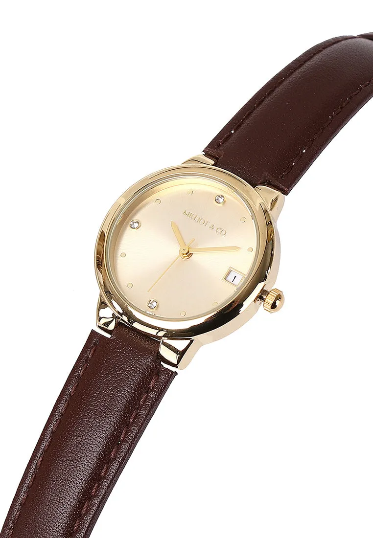 Fae Gold Leather Analog Watches with Necklace Set (Brown)