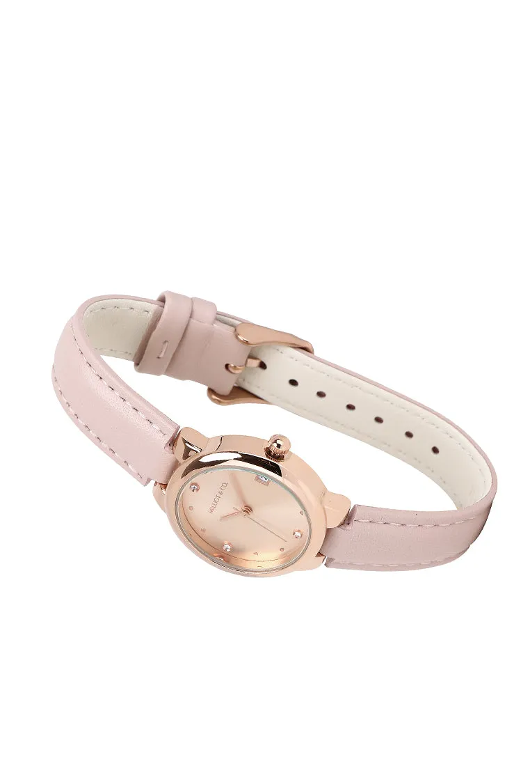 Fae Rose Gold Leather Analog Watches with Necklace Set (Pink)